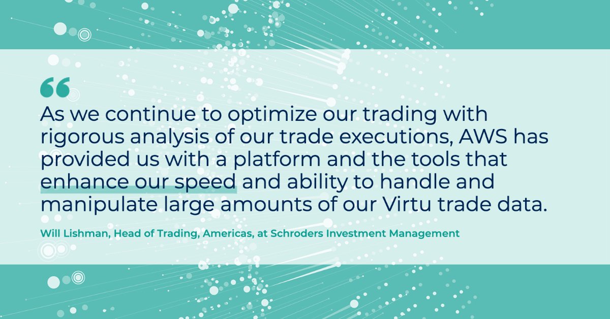 Read the latest AWS blog post by Erin Stanton – who runs Virtu Analytics Global Client Support – to learn how we are enabling our clients to apply advanced analytics and machine learning on trade and market data by provisioning Amazon SageMaker.

Read &gt; bit.ly/virtuAWS