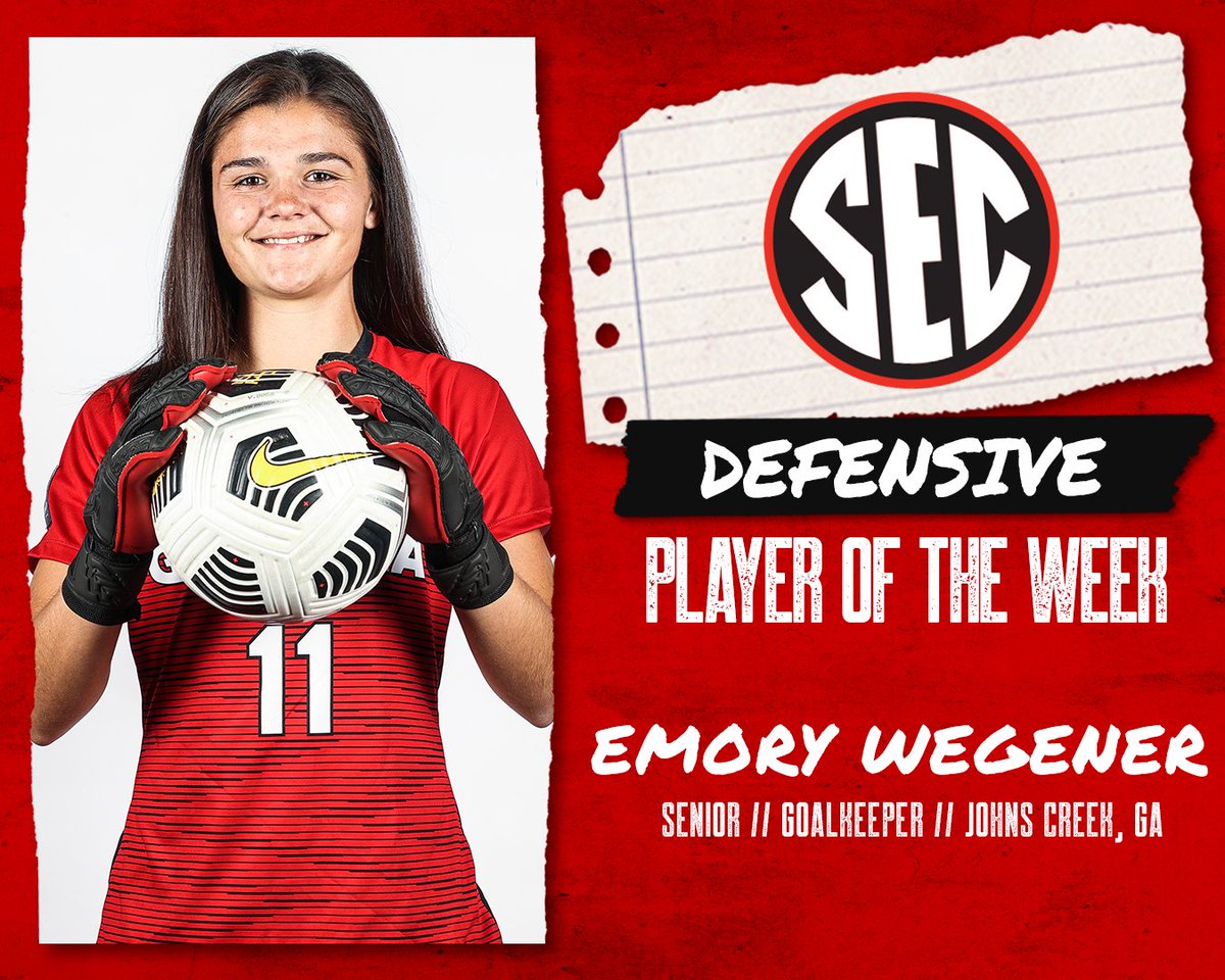 Big time 🏆 for big time performances!

👏 Congratulations to <a href="/emorywegener/">Emory Wegener</a>, this week's <a href="/SEC/">Southeastern Conference</a> Defensive Player of the Week!

📰 gado.gs/7tf

#GoDawgs 🐾