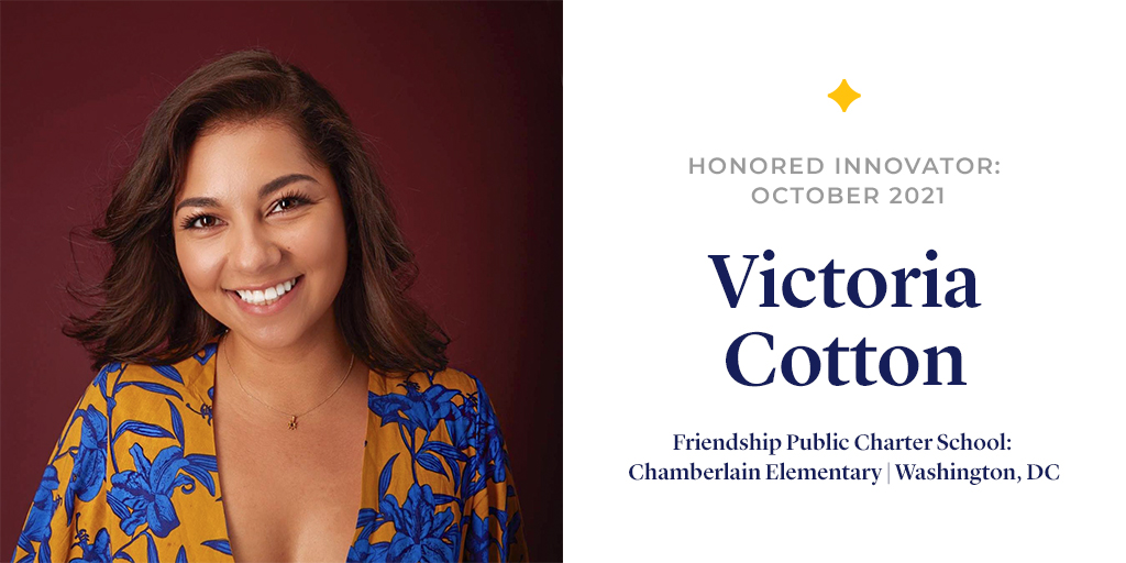 Honored's tweet photo. We're proud to present a special initiative in partnership with @facebookedu: the $1,000 Honored Innovator Award 🏆 Please help us congratulate our first Honored Innovator, Victoria Cotton of @FriendshipPCS! 🎉💙 https://t.co/VAiQt2cQy7