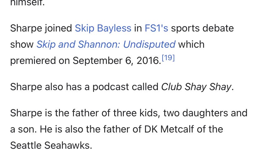 Damn this on Shannon Sharpe’s wiki 💀💀 #NFL #Seahawks #SEAvsPIT #Metcalf