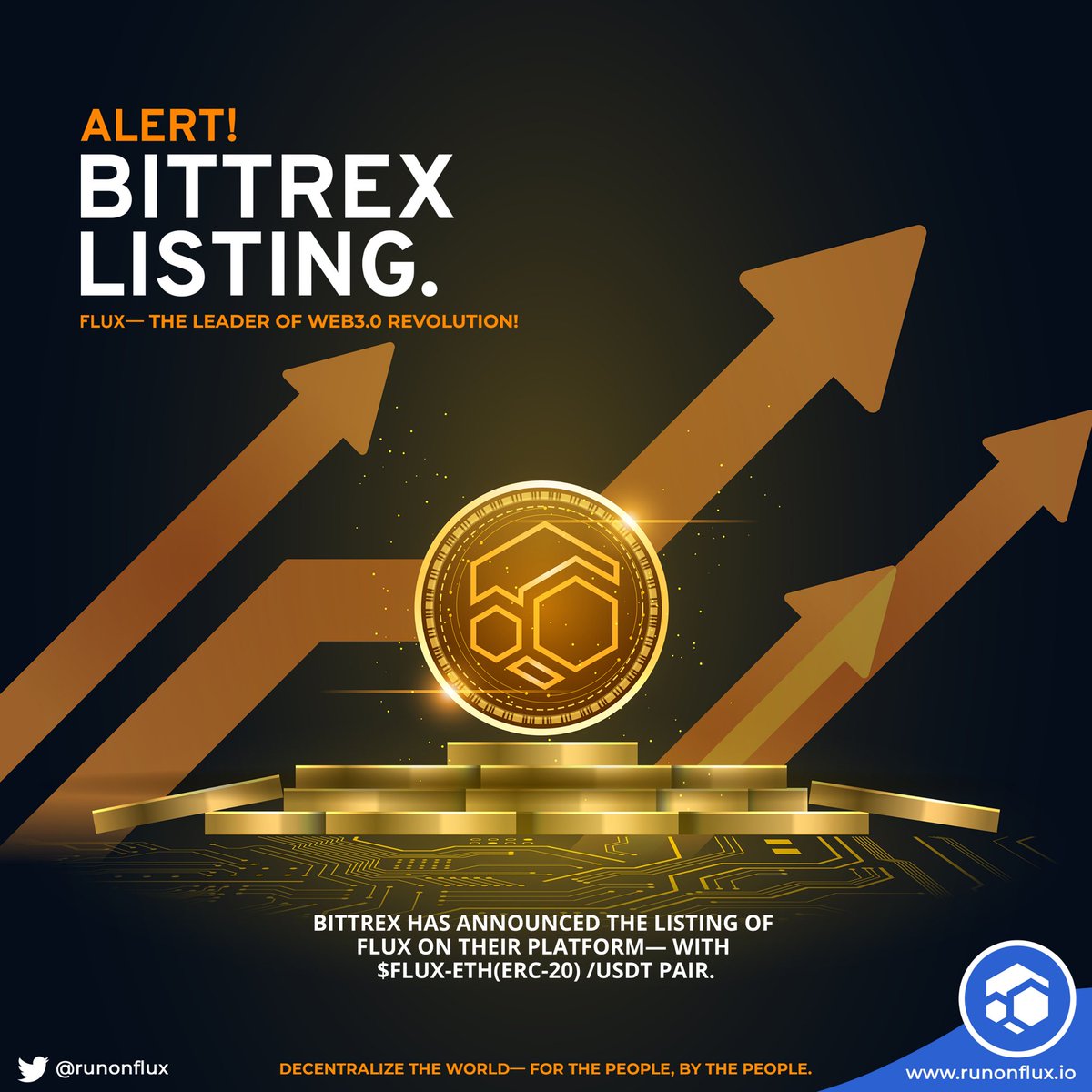 dgzdegen's tweet photo. 🚨BITTREX LISTING GIVEAWAY🚨

To celebrate @BittrexExchange listing $Flux, I will be giving away 100 FLUX: 

1. Follow @RunOnFlux, @zelcore_io and @fluxtheweb3.
2. Retweet this post.

I will draw the winner in 48 hours! Cheers $FLUX army! 

#Giveaways #flux #WEB3 #FluxLife https://t.co/br2qtPx3PE