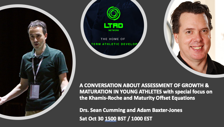 Joe_Eisenmann's tweet photo. SAVE THE DATE: Oct 30 

@ltadnetwork Discussion with Growth &amp; Maturation experts @phd_sean Cumming and Adam Baxter-Jones @TinTin63 

We will take a deep dive into the widely used Khamis-Roche and Maturity Offset prediction equations📏for assessing &amp; monitoring maturity status https://t.co/pTf1sItU0j