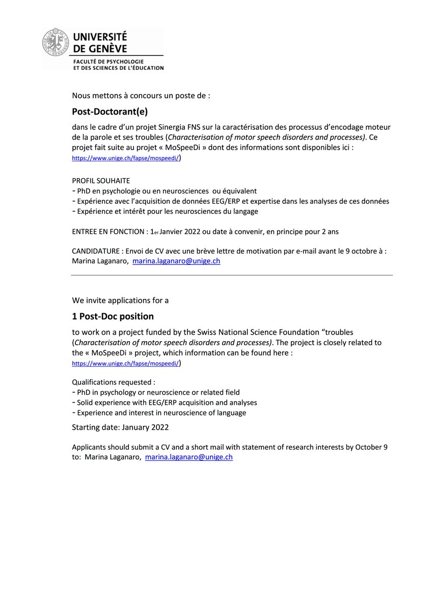Raphaël Fargier (@rfargier) on Twitter photo Hi #EEG language people! Nice postdoc opportunity in Prof. Laganaro's lab in Geneva, Switzerland. I had a great experience there, so I highly recommend it! Details in the ad attached. Please RT! poke <a href="/SNLmtg/">SNL Annual Meeting</a> <a href="/CuttingEeg/">cuttingEEG</a> <a href="/_IWLP_/">International Language Production Workshop 2020</a> <a href="/AcademicEEG/">AcademicEEG</a> Hi #EEG language people! Nice postdoc opportunity in Prof. Laganaro's lab in Geneva, Switzerland. I had a great experience there, so I highly recommend it! Details in the ad attached. Please RT! poke <a href="/SNLmtg/">SNL Annual Meeting</a> <a href="/CuttingEeg/">cuttingEEG</a> <a href="/_IWLP_/">International Language Production Workshop 2020</a> <a href="/AcademicEEG/">AcademicEEG</a>