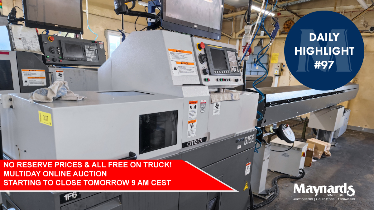 MaynardsEurope's tweet photo. #CITIZEN Cincom B16E-VI, new 2015 - Swiss-type #lathe
https://t.co/HteOWe6swU

Massive Multiday #OnlineAuction Starting to Close 
Tomorrow:
https://t.co/XCwNfGh1JS

📲Enter 3D-Tour here :
https://t.co/jbP065VWL4

#b2b #machinery #Auction #metalworking  #machinesforsale #machines https://t.co/a6ghdqjEfS