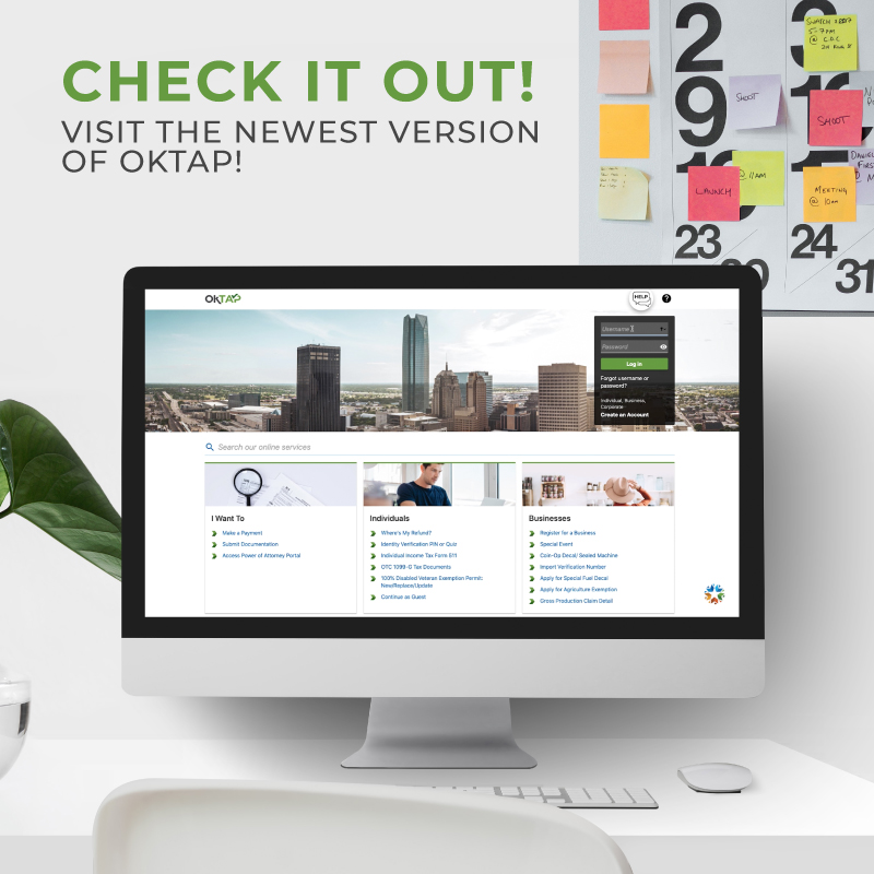 oktaxcommission's tweet photo. Hooray! The newest version of #OkTAP is here! Check it out now. ➡️ https://t.co/OAGsPEbRyw https://t.co/LvP7G9b1ze