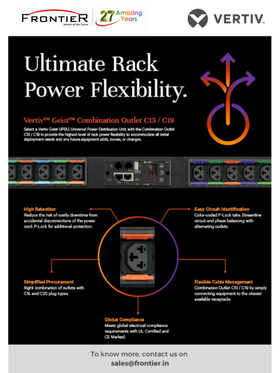 frontierbuzz's tweet photo. Shouldn't the power at the rack level also have the same capabilities as your other IT infra?

Here's Geist Combination Outlet from Vertiv brought to you by Frontier!!
To know more about the Vertiv solutions that we are offering, contact us today at sales@frontier.in. https://t.co/4rFwY7DUP2