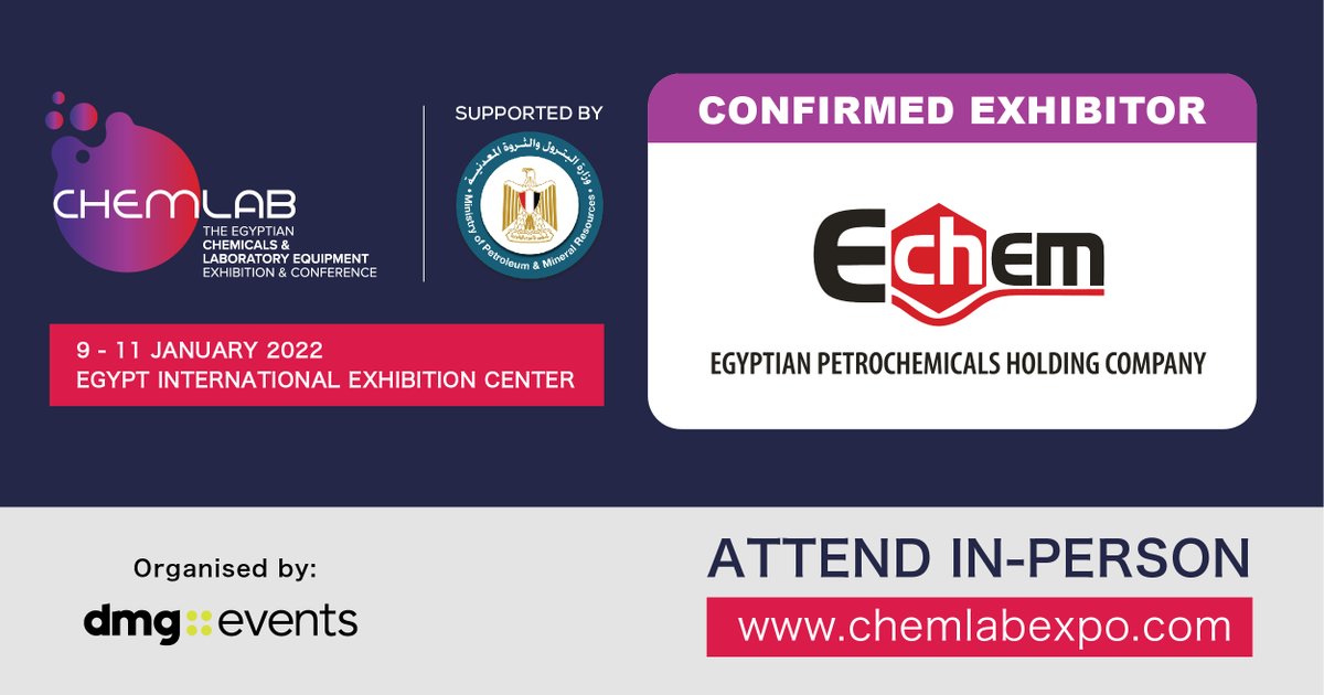 Chemlab2022's tweet photo. We are pleased to announce Egyptian Petrochemicals Holding Company (ECHEM) will be exhibiting at CHEMLAB 2022.

Meet the ECHEM team at stand no. 3A50

Find out more at https://t.co/7irmFvPrKF 
#CHEMLAB2022 #Exhibition #Egypt #Chemicals #Petrochemicals #Polyethelene #Polyvinyl https://t.co/M9D0NrPUuW