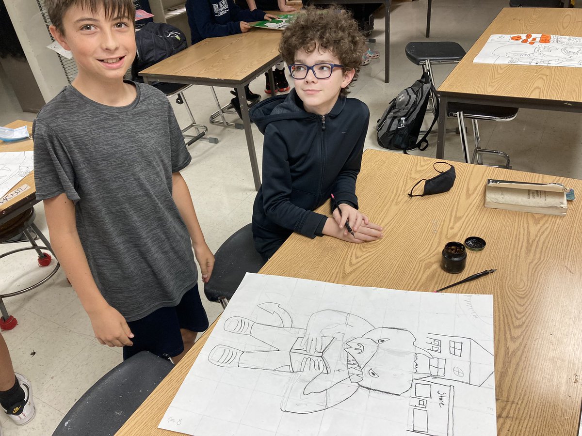 JayLinebaugh53's tweet photo. Literacy themed Gull Lake Blue Devil. 2nd hour Studio Art class knows how to make @Dr_Maring ‘s day!! #glcs #glcsms #artmatters #wordsmatter https://t.co/c7Eub6DAr4
