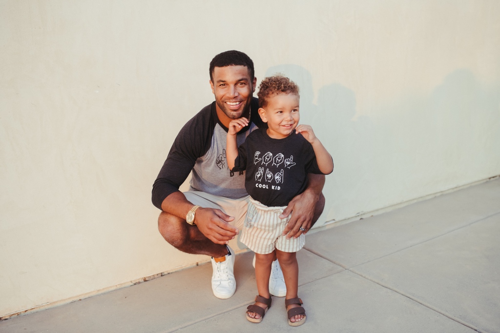 shopsignmeup's tweet photo. Like father, like son😃💙⁠
⁠
Shop all men's, boys, and baby👶🏽 apparel at the link in our bio - we have Sign Me Up merch for everyone in the fam🥰.
⁠
⁠ https://t.co/HNiYBn2iwN