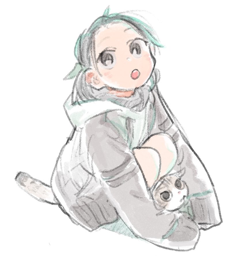 1girl sleeves past fingers white background solo hood cat sleeves past wrists  illustration images