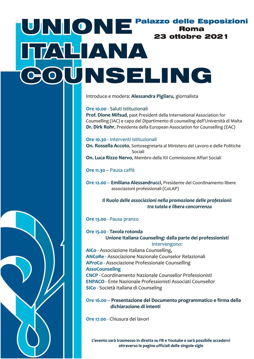 assocounseling's tweet photo. Sabato 23 ottobre in diretta streaming su Facebook e Youtube la presentazione di #UNICO https://t.co/AZcj8gak85