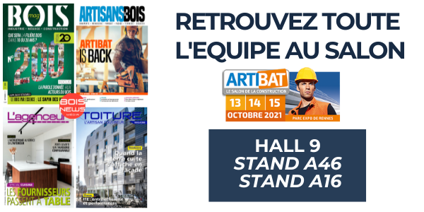 Rendez-vous au <a href="/Salon_Artibat/">Salon Artibat</a>  !

#bois #construction #charpente #menuiserie #parquet #toiture #outillage #machinebois  #étanchéité #aménagement
