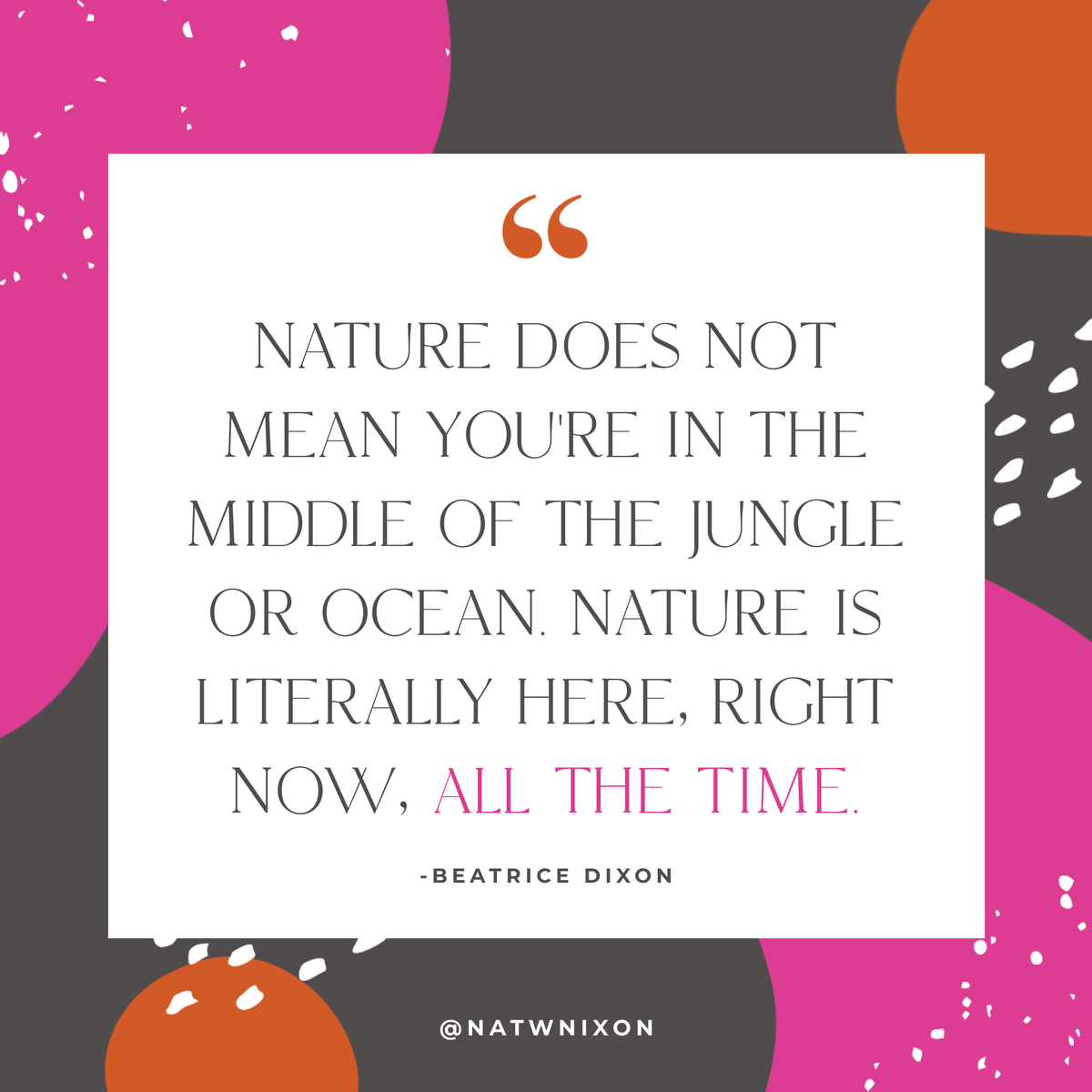 natwnixon's tweet photo. "Nature does not mean you're in the middle of the jungle or ocean. Nature is literally here, right now, all the time." @iambeadixon
#onlineprogram #creativitymasterclass #WonderRigor #Wonder #Rigor #TheCreativityLeap #curiosity #tapintoyourcreativity #unleashyourcuriosity https://t.co/Sj71XP2Qte