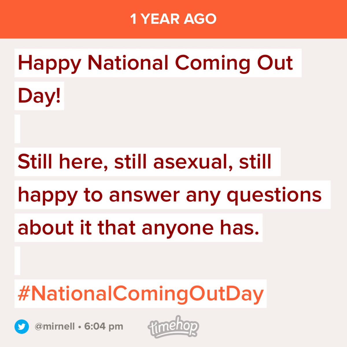 mirnell's tweet image. Happy #NationalComingOutDay! Whether you are in, out, or anywhere in between, remember that you are still brilliant!