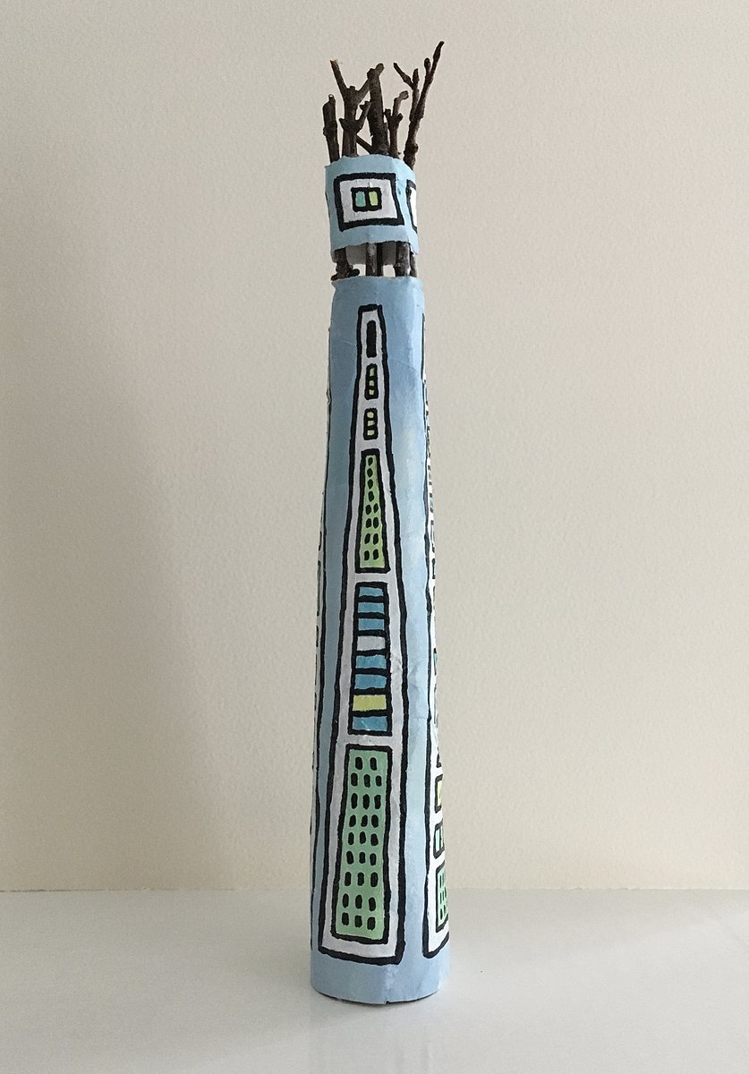 SylvieKant's tweet photo. Tube Thing #3. With a hairband?
#FromTheDrawingTable #JustForFun #PaperConstruction #Acrylics #PaperMache
#Pottery #Whimsical #Patterns #AbstractArt https://t.co/0b5kFpGZsO