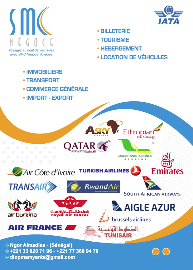 SmcNegoce's tweet photo. Envie de changer d'air? La belle Casamance vous tend les bras.
Avec @SmcNegoce vous avez des billets d'avion Dakar-Ziguinchor aller-retour pour seulement 94.000 FCFA TTC  #FlyAirSénégal #kebetu #Tourisme #Travel #Voyages #Casamance #Ziguinchor https://t.co/wdit35kQzx