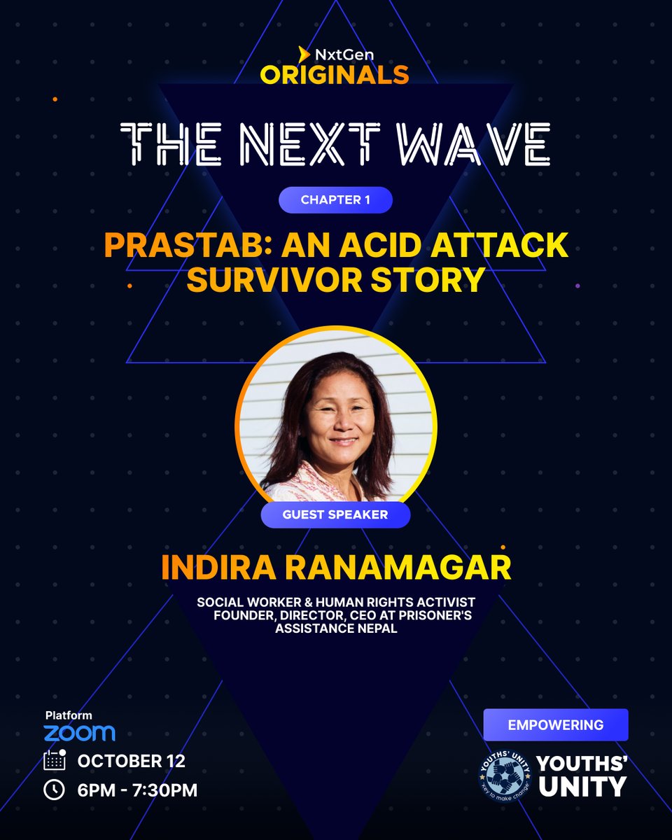 nxtgen0's tweet photo. We are very excited to announce @Indira_aama as one of the Guest Speaker for “Prastab : An Acid Attack Survivor Story”, which is Chapter 1 of NxtGen Originals series “The Next Wave”. 
📅 Main Event: Oct 12, 2021  |  6pm onwards
✅ Register Now!!
🔗 https://t.co/aJFrN3m5hc https://t.co/ayRVeBXKsB