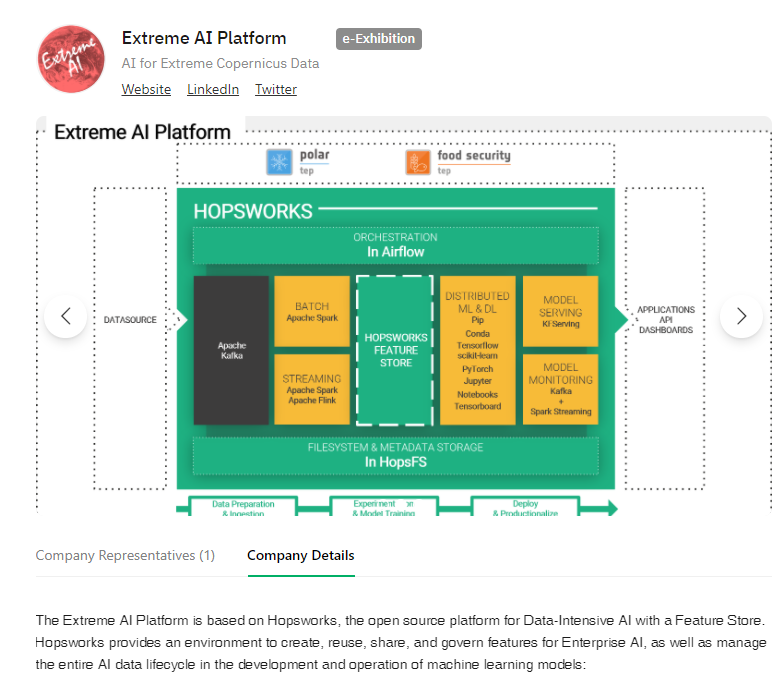 ESA #phiweek started today! We are presenting 'Extreme AI Platform' - created within <a href="/ExtremeEarth_EU/">ExtremeEarth</a> / earthanalytics.eu
The Extreme AI Platform is based on #Hopsworks, the open-source platform for data-intensive AI. Visit our e-exhibition booth and get in contact...
