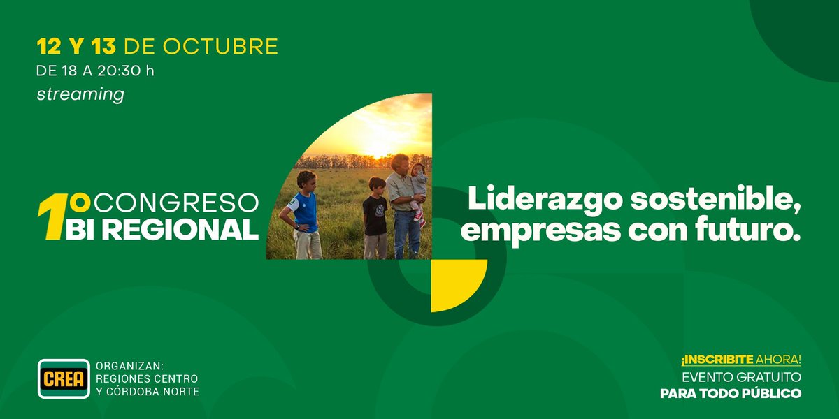 crea_arg's tweet photo. Congreso Bi Regional
▶️"Liderazgo sostenible, empresas con futuro".💪

📅12 y 13 de octubre 
🕧 18 a 20:30 h 
💻 Virtual 

Accedé desde aquí 👇 https://t.co/Us33salxqS https://t.co/W6qmpjO6QS