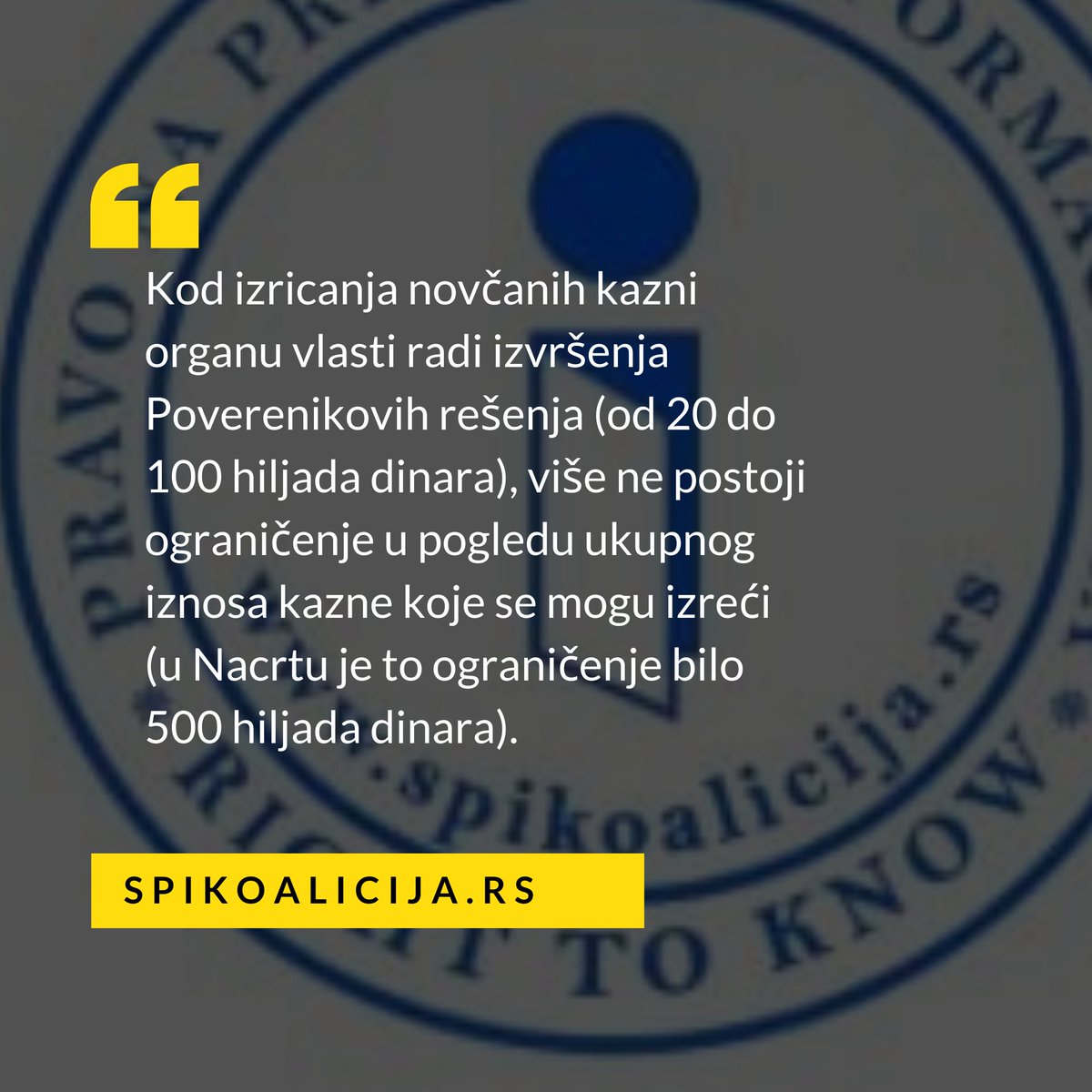 SpiKoalicija's tweet photo. Na sajtu Narodne skupštine pojavio se dugo očekivani predlog izmena i dopuna Zakona o slobodnom pristupu informacijama! Pogledajte neke od pozitivnih promena:  
Detaljnije na: https://t.co/nnI2Sstw9t
#pristupinformacijama #zakon #spikoalicija #accessinfo https://t.co/xJ9wXufT57