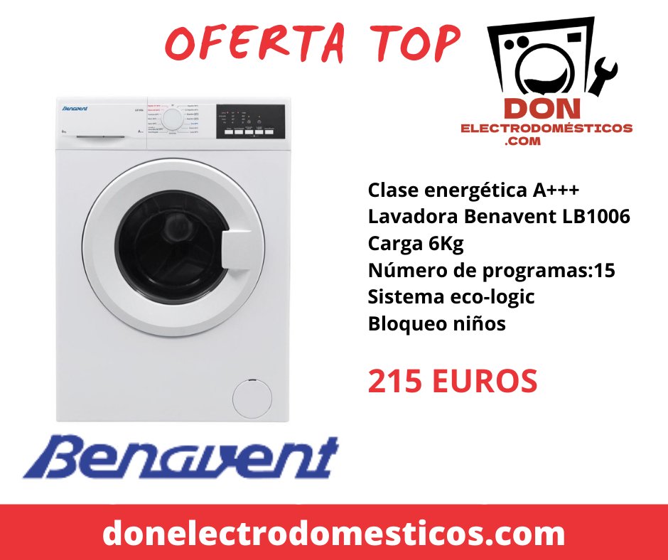 DonElectrodomes's tweet photo. ¡OFERTA TOP!
LAVADORA BENAVENT LBV6100
🟥 Clase Energética A+++
🟥 Carga 6Kg
🟥 Número de programas:15
🟥 Bloqueo niños
🟥 Sistema eco-logic
215 €
+ info https://t.co/3ta8oHbSYb
.
.
#lavadora #easelectric #donelectromesticos #electrodomésticos #calidad #ofertas #promociones https://t.co/DWoRYrJYa1