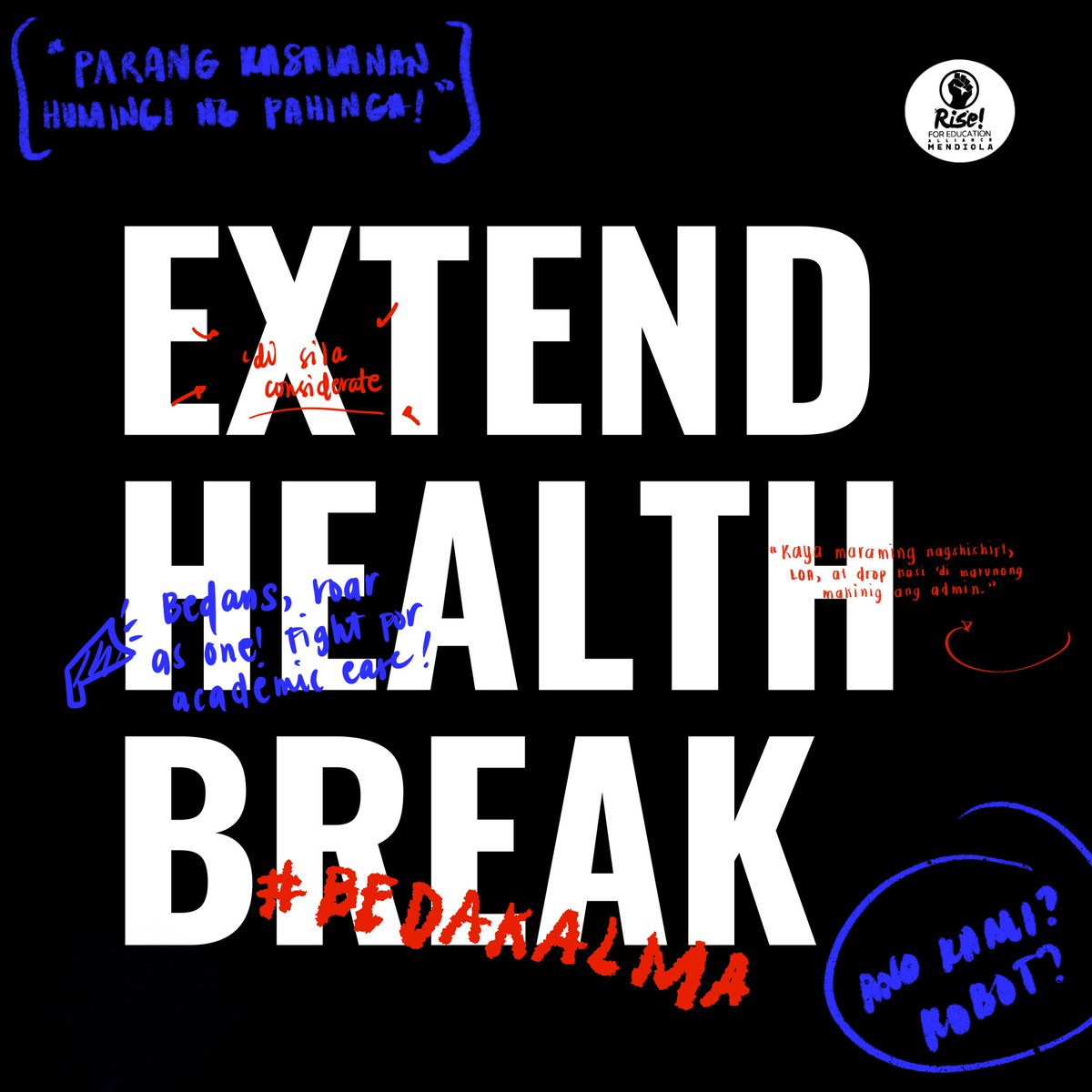 ABCarlosTayag_'s tweet photo. Anakbayan Carlos Tayag joins the call of the Bedan community on the extension of the one day health break. Extend the health break to ensure the safety and well-being of the students and faculty! Academic ease now!

#BedaKalma https://t.co/Fj2G0hjLmi