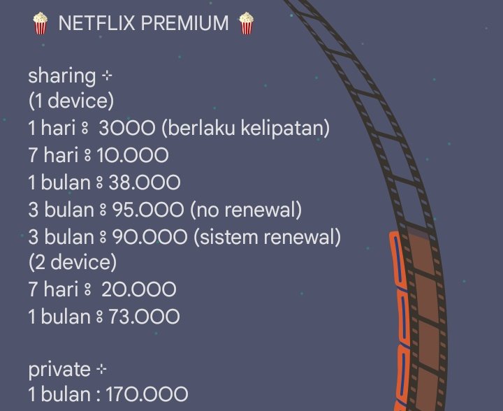 sinii kakk, tacin jual Netflix prem 
pastinya murmerr, +
🌠 aman, legal, bergaransi 
🌠 testi on bio !i , fast proses
🌠 order? bisa dm / fast response wa  wa.me/message/II2J7I…

yuk yuk stok terbatas, jangan sampe ke abisan 🥰 
#zonauang #zonajajan #zonaba