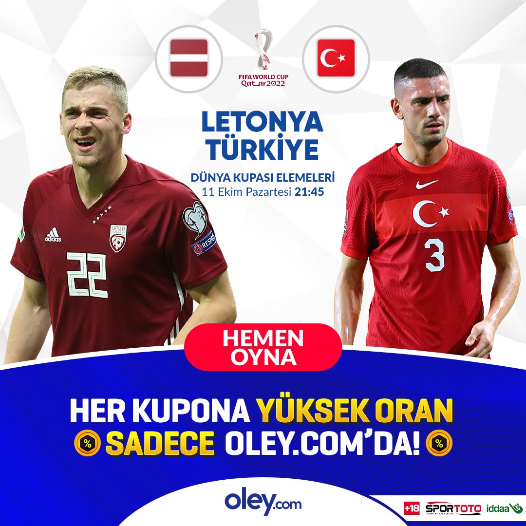 sosyoleyresmi's tweet photo. 🇹🇷 A Milli Takımımız, Dünya Kupası Elemeleri grup maçında Letonya'ya konuk olacak.

❓ Letonya - Türkiye maçı nasıl sonuçlanır?

➡️ Her kupona YÜKSEK ORAN sadece https://t.co/G0dRaAcFwf'da!

#KazanmanınSesiBahsinAdresi #oleycom https://t.co/l7fNqqMnVb