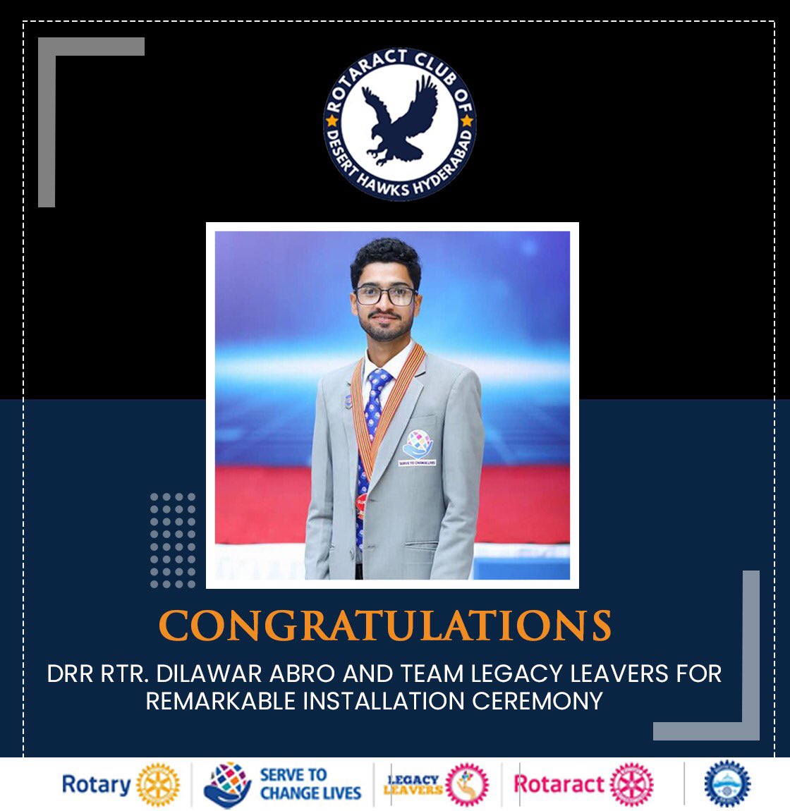 racdeserthawks's tweet photo. Greetings,
On behalf of my board &amp; club members I would like to congratulate Honorable DRR @abrodilawar and his team for organizing remarkable Rotaract District Installation Ceremony. 

Regards,
President 
Rtr.Syed Abbas Haider https://t.co/GtierRo4jH