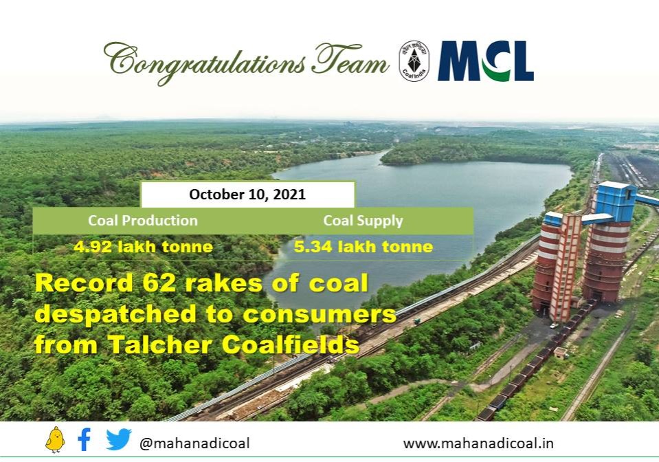 mahanadicoal's tweet photo. Highest ever despatch of 62 rakes on Sunday from #Talcher coalfields has strengthened our resolve to ensure thermal power plants have sufficient #coal. 
MCL despatched 5.34 lakh tonne coal, including 4.25 lakh tonne to power producers.
#EnergisingIndia https://t.co/zIgihyzOcU