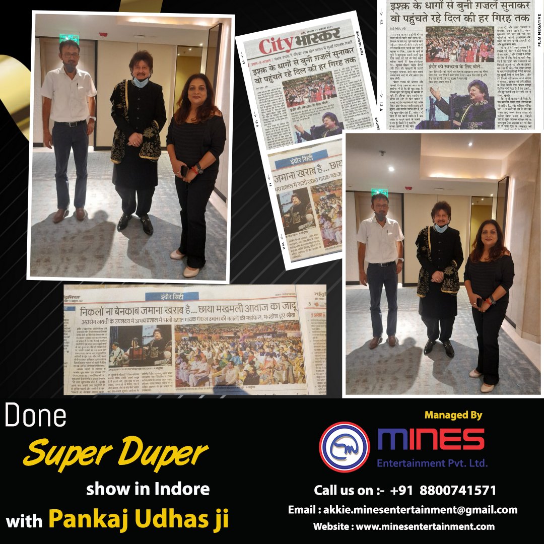 _minesent's tweet photo. Done Super Durber Live Concert with Padmashree Pankaj Udhas Ji in Indore yesterday i.e 10th October  2021.

Contact us:- 
visit:- https://t.co/CuNqKhrX3Z
Call us : + 91 88007 41571

#entertainment #artistmanagement  #wedding #eventsandweddings https://t.co/ECeNov6THo