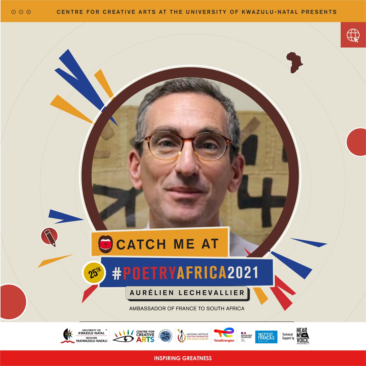 Poetry Africa is live now!

Click on any of the below links to join the Ambassador of @FrenchEmbassyZA, H.E,  Aurélien Lechevallier.

Youtube➡️youtube.com/watch?v=KUaddy…

FB➡️ fb.watch/8zK17jHzwa/

#unmute #officialopening #poetryafricafestival #PowertothePoet