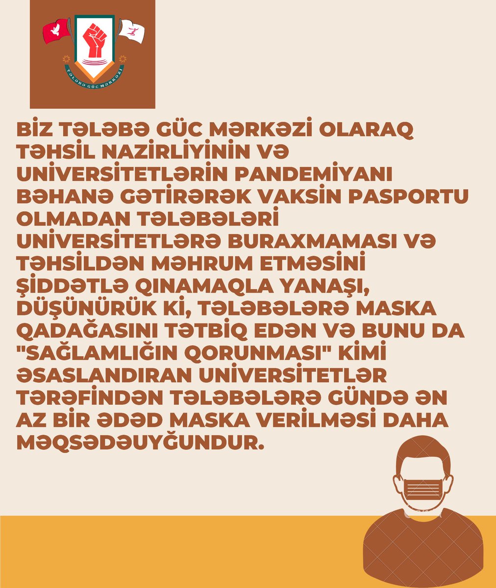 guc_tv's tweet photo. Tələbə Güc Mərkəzinin Təhsil Nazirliyinin və universitetlərin aldığı despotik qərarlarla bağlı mövqeyi:

https://t.co/Le8FXcSOGf

#TələbəGücMərkəzi #GÜCTV https://t.co/nXAGsDim6y