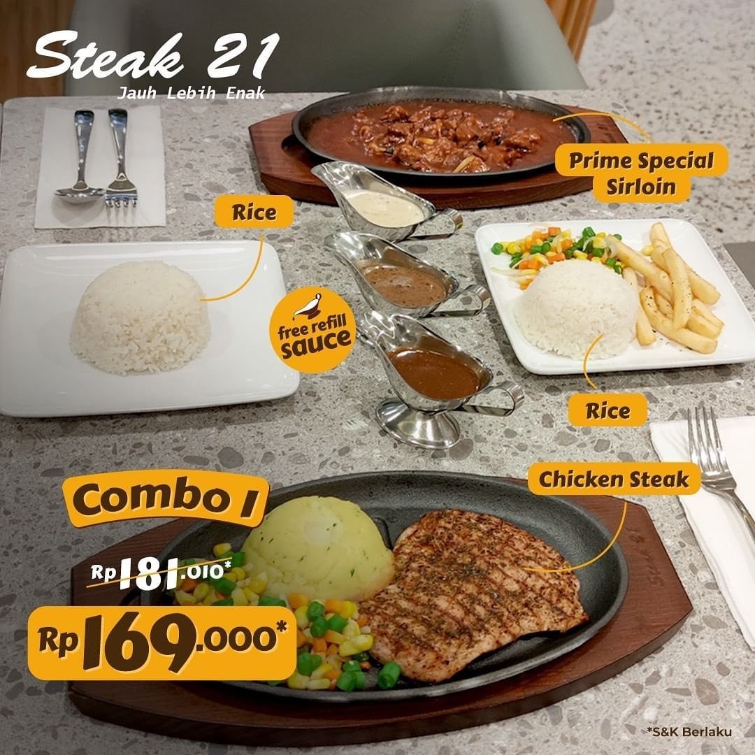 MallBassura's tweet photo. Hi Loyals! Makan kali ini lebih puas dan lebih hemat dengan paket Combo 1.
Prime Special Sirloin dan Chicken Steak siap kamu santap dengan teman atau pasangan kamu! Dijamin bikin kenyang dan buat kamu ketagihan!
#mallbassura #steak21mallbassura #paketcombo #steak #sirloinsteak https://t.co/XeUPsq0skU