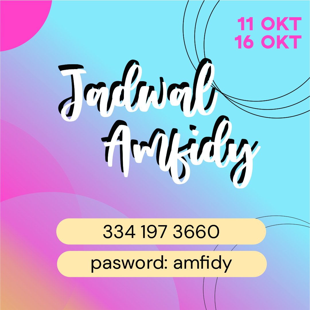 ambisforia's tweet image. ~ Amfidy  ~ 11-16 Oktober 2021 ~ 

Halo, Aria 😺

Seperti biasa kalo hari senin keluar lagi jadwal Amfidy nih 😀.  Jangan lupa ikutan Amfidy minggu ini ya , Aria 🤩

Selamat belajar dan berproses !
See you at Amfidy 😺

#ambisforia #amfidy