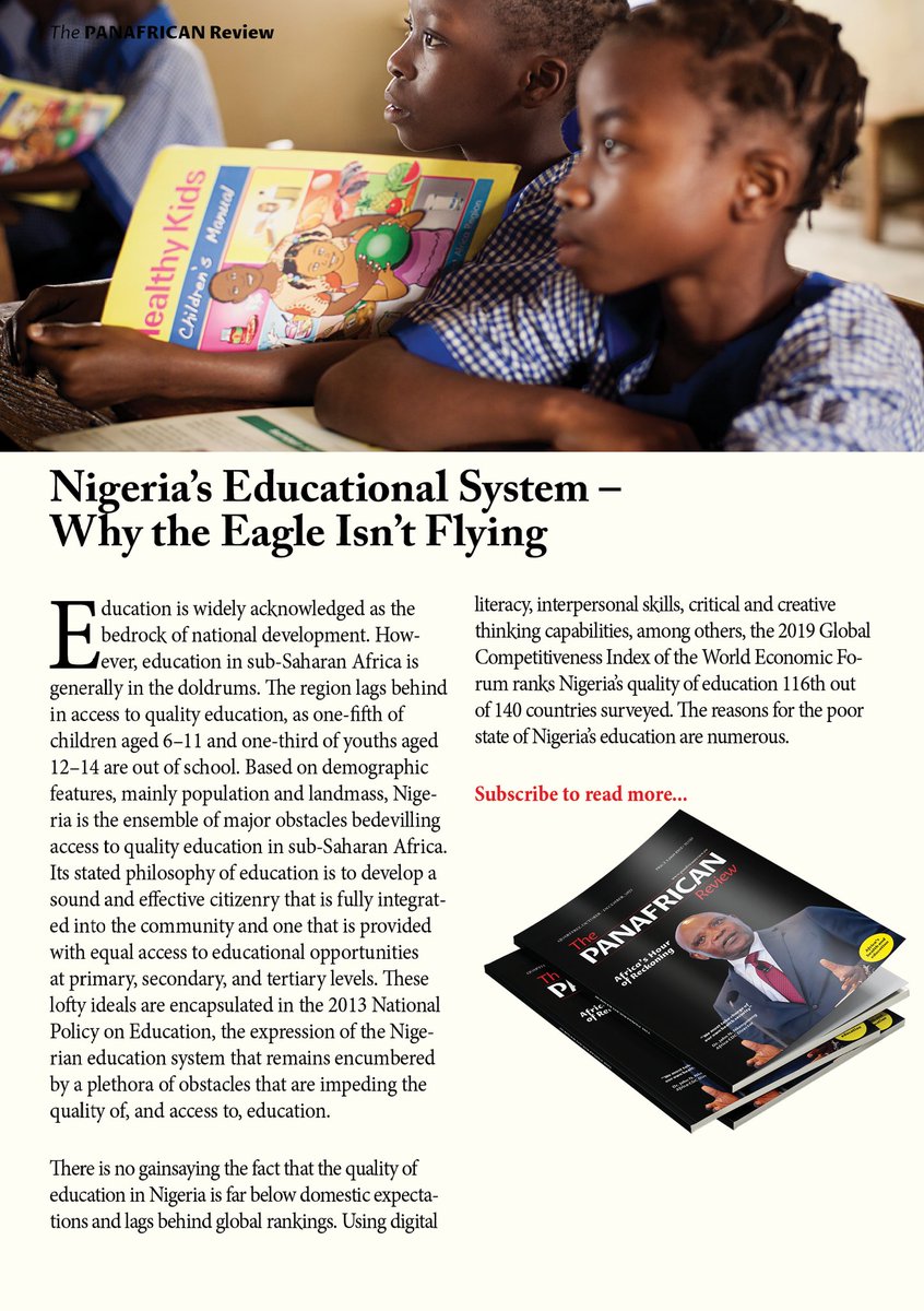 FezaUmuhireRw's tweet photo. #Africa
Nigeria has the world’s highest number of out-of-school children, estimated at 10.5 million. In other words, one in every five of the world’s out-of-school children is a Nigerian.
Nigeria’s Educational System – Why the Eagle Isn’t Flying
#PanAfricanReviewMagazine https://t.co/RIR42Vp9Du