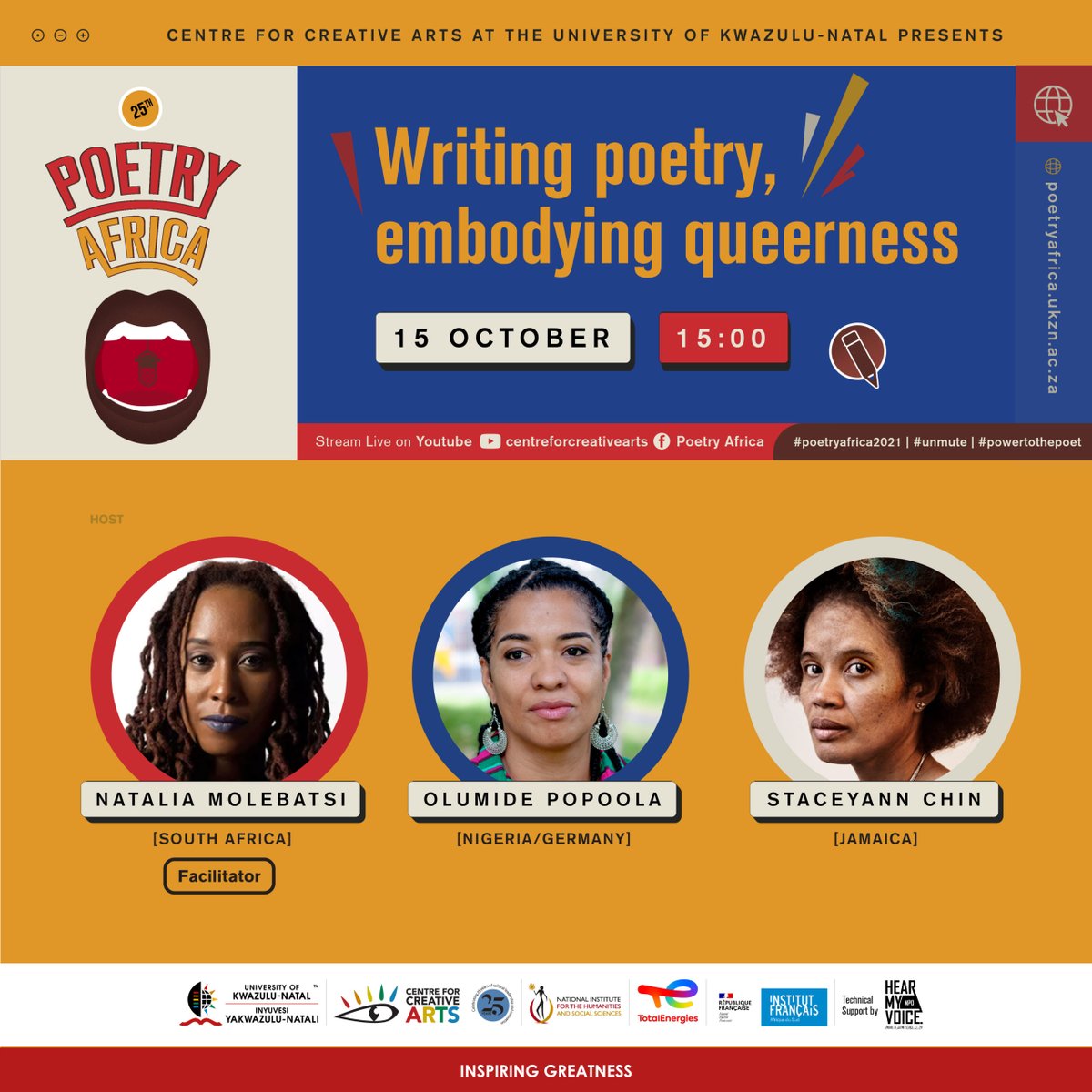 There are some amazing poetry shows coming our way.

Get the full @PoetryAfrica programme here: bit.ly/3lwX7YF
#PowerToThePoet