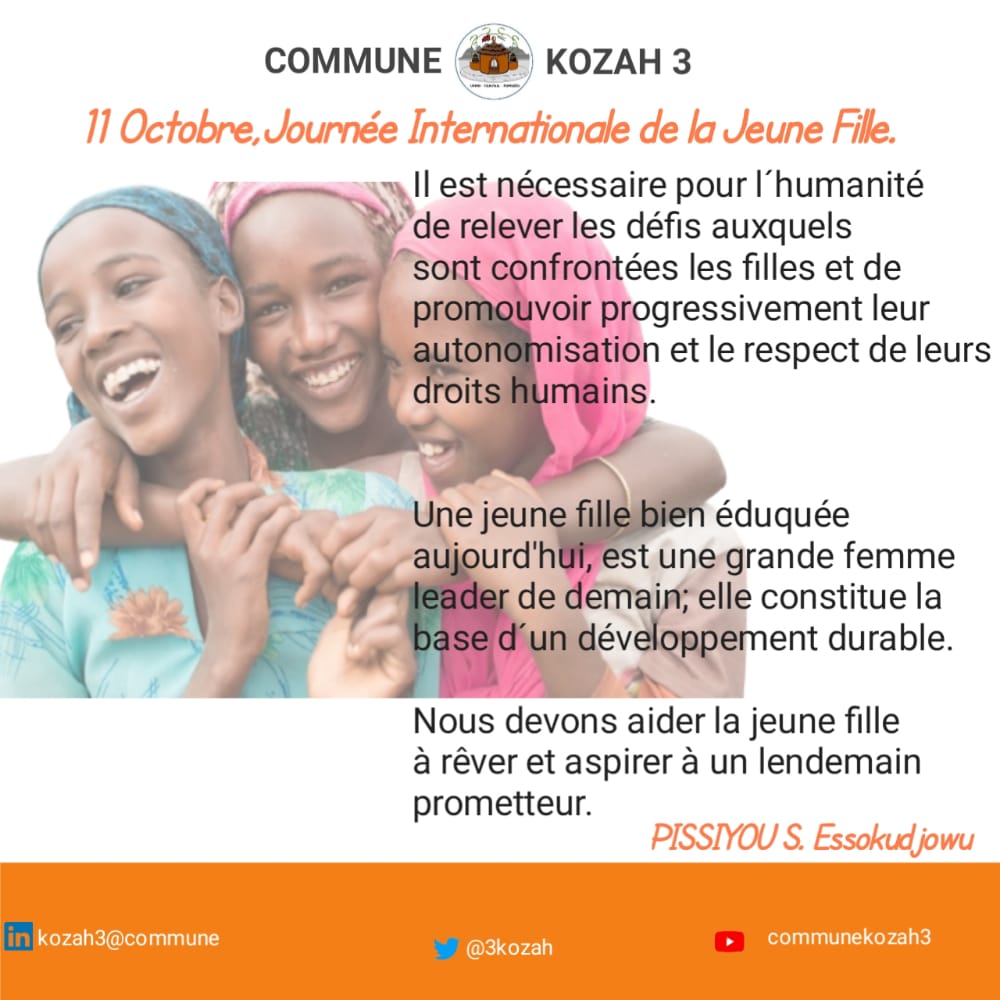 Une jeune fille bien éduquée aujourd'hui, est une grande femme leader de demain; elle constitue la base d´un développement durable.