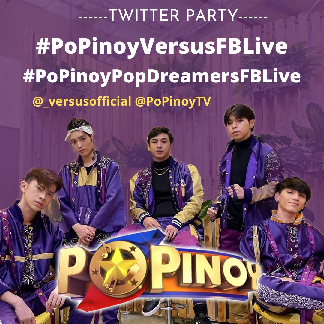 Twitter Party tagline for tonight's FB LIVE! 😻
@_versusofficial <a href="/KheeneSalas_/">Kheene Salas</a> @KEN_SUBARASHII <a href="/itsgabrielluis/">Gabriel Luis Pascual</a> <a href="/joerell_sanjuan/">Joerell</a> @_gozojosh <a href="/PoPinoyTV/">PoPinoy</a> <a href="/TV5manila/">TV5</a>
