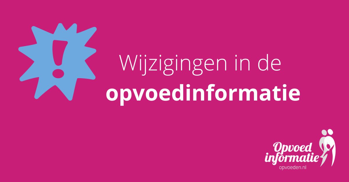 💡Wist je dat je op opvoeden.nl/laatste-wijzig… kunt zien wat er de afgelopen weken in de opvoedinformatie gewijzigd is? Zo blijf je op de hoogte en zie je dat we de informatie continu actueel houden met kennispartners en ouders.