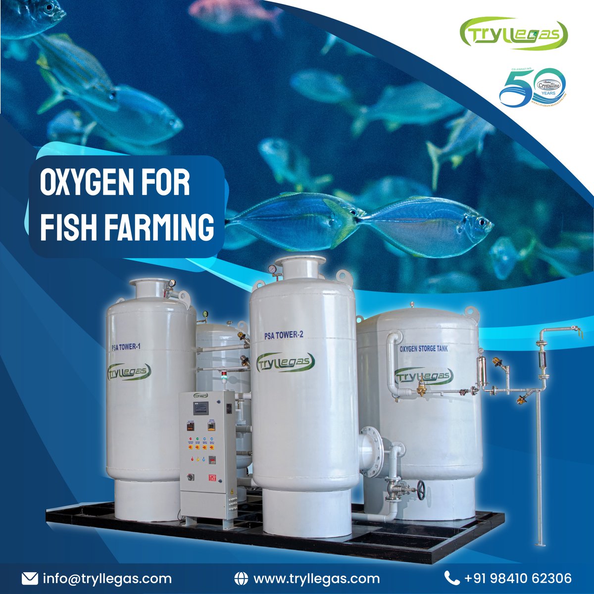 ccwilgroup's tweet photo. #Tryllegas oxygen generators produce high purity oxygen using #PSATechnology. To increase Fish production by supplying #highpurityoxygen contact us at +91 9841062306 or enquire us at https://t.co/RihNKnk6oh

#oxygenplantmanufacturer #psaoxygengenerator #fishfarming #aquaculture https://t.co/Ry5KPm06Zl