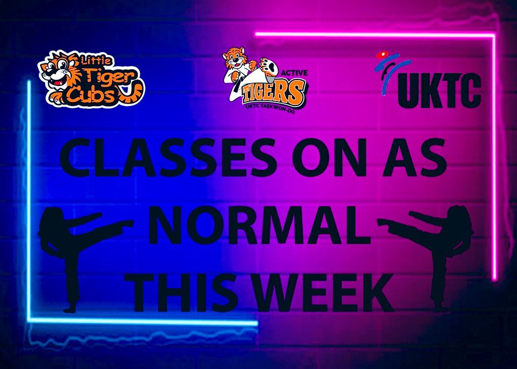 MissGavinUKTC's tweet photo. Classes are on as normal this week. We have Monday night Dollar and Bannockburn. Tuesday Night Coatbridge. Wednesday night Cumbernauld. Friday night St. Ninian’s and Chryston and Saturday we have Balfron. #uktc #tkd #training https://t.co/kL88yffN6d