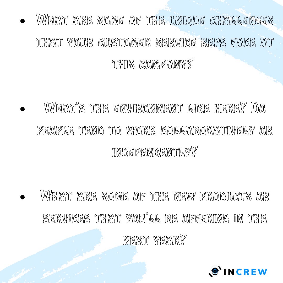 increwafrica's tweet photo. To make a good impression, it's wise to ask your interviewer some questions. You can ask about logistics, company culture, or specifics about customer service. Here are some options!
#increw #increwafrica #customerservice #customerappreciation #customerservice https://t.co/y1YkF9Fx1R