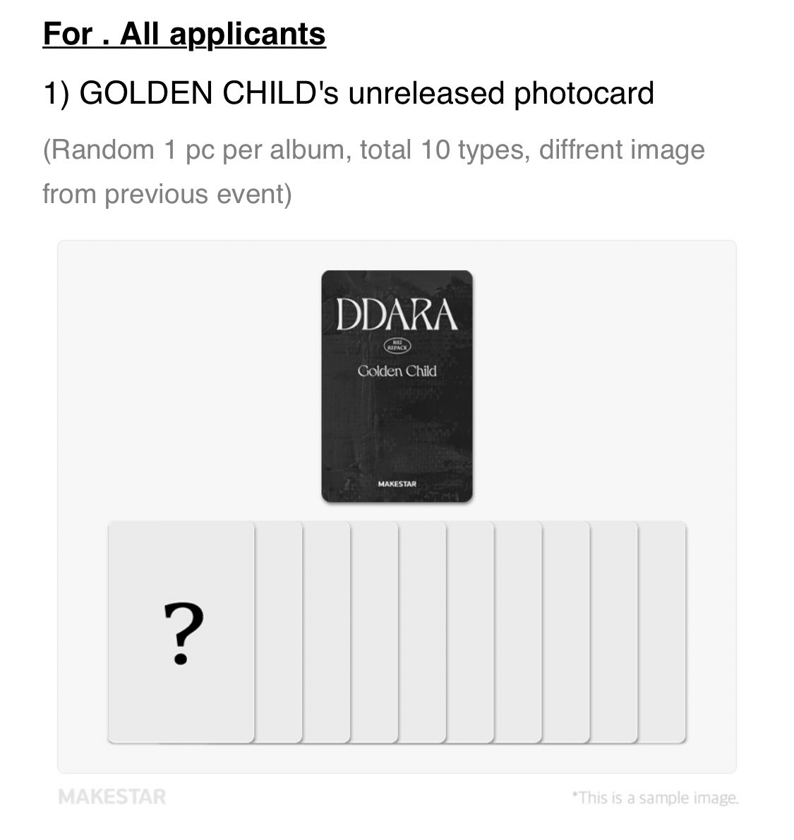 Golden Child Ddara Makestar 2 UK/WW GO

☁️price: £13.50/£10.50 excluding ems/domestic
☁️option for pob only
☁️member sorting available
☁️giveaway of an unsigned polaroid if i get 25 orders 
☁️deadline: 14th oct 9am bst

form: forms.gle/gZgowwJ27rH9zo…