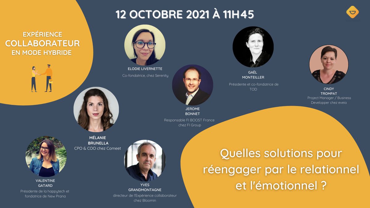 🚀Webinaire <a href="/HappyTechFrance/">HappyTech</a> avec <a href="/comeet_in/">Comeet</a>🚀 “Expérience collaborateur en mode hybride : quelles solutions pour réengager par le relationnel et l'émotionnel,”,  RDV demain à 11H45. Il est encore temps de vous inscrire ! 👉hubs.ly/H0YGM1d0