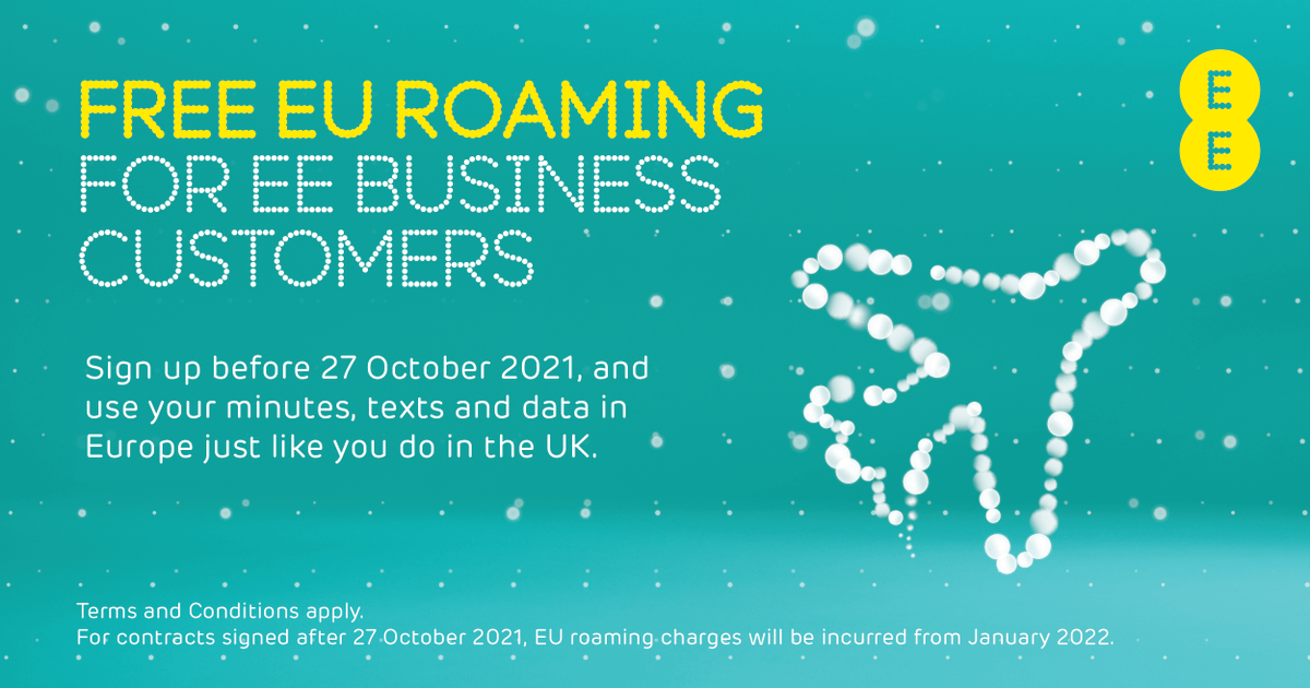 mainlinetalk's tweet photo. *Stop press* Help your customers to take advantage of Inclusive European Roaming across all EE Business Plans until 27 October 2021! For contracts signed after that date, charges will incur from January 2022.
#EE #Europeanroaming https://t.co/sOjCJrgwPA