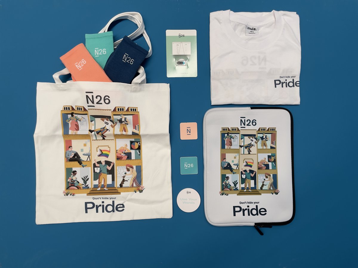 n26's tweet photo. Happy #ComingOutDay to the LGBTQIA+ community. 🏳️‍🌈Today we want to give away 26 swag bags full of our Pride merch. “Don’t hide your pride”—celebrate it! RT for your chance to win! 😍

#iN26 #donthideyourpride #N26 #giveaway #merchandising https://t.co/i4KLj3af3I