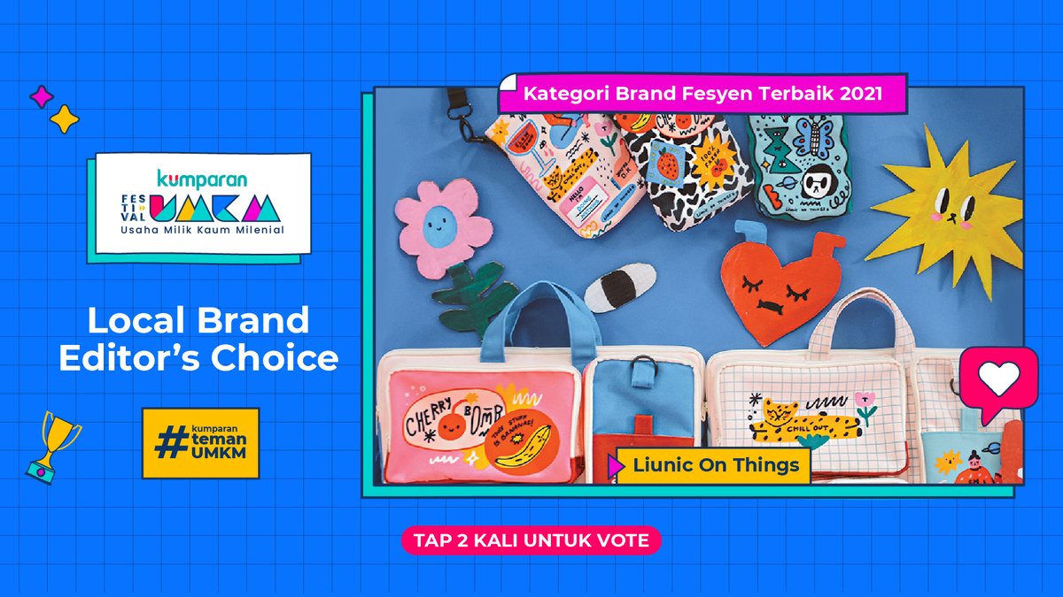 kumparan's tweet photo. Vote Liunic on Things di Local Brand Editor’s Choice Festival UMKM kumparan! Selengkapnya di https://t.co/DFcSvnQIxS.
#FestivalUMKM #kumparanTemanUMKM #LBEC #LocalBrandEditorChoice #LiuniconThings #kumparan https://t.co/kkuVi5bUtX