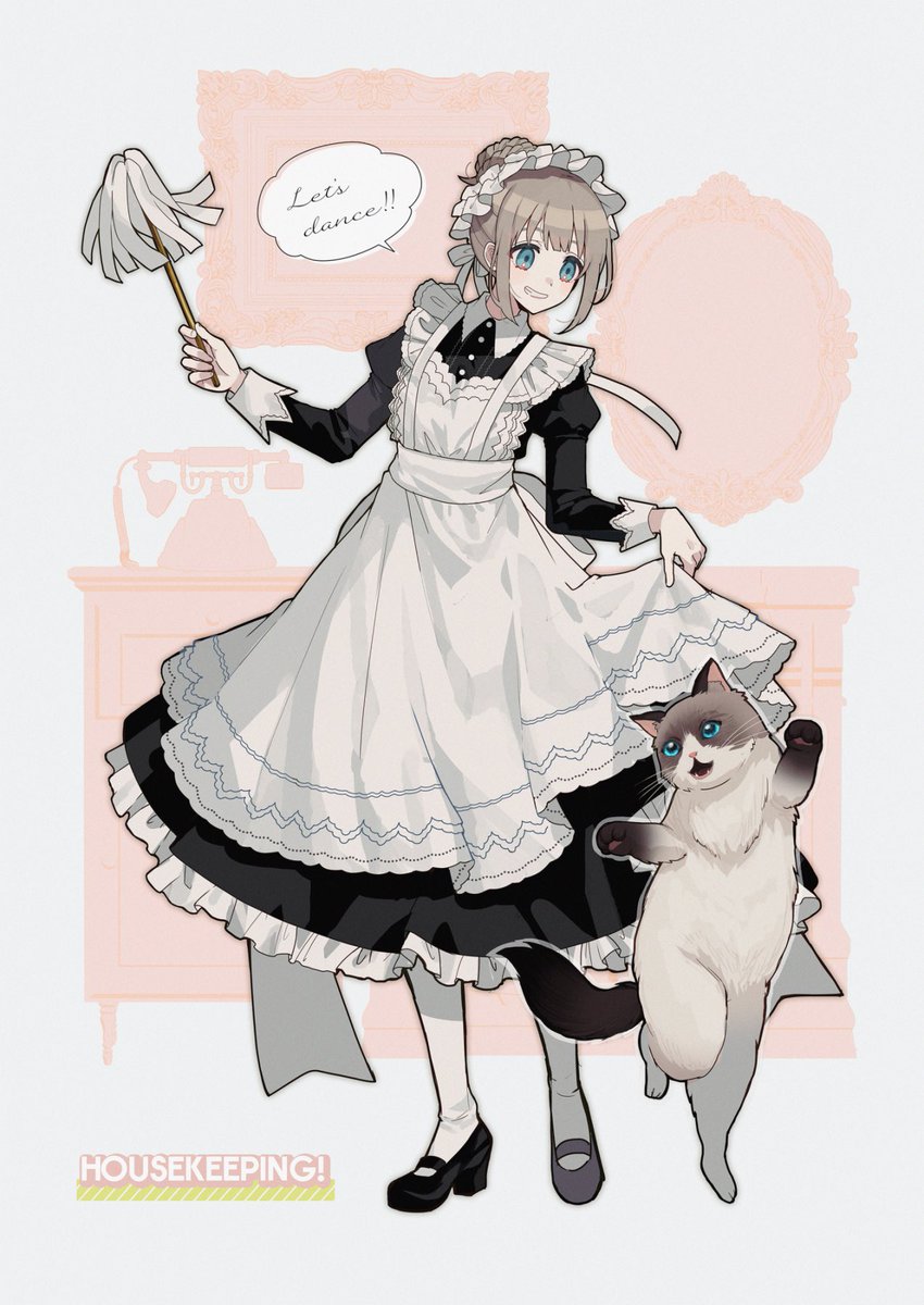 maid 1girl duster apron maid apron cat dress  illustration images