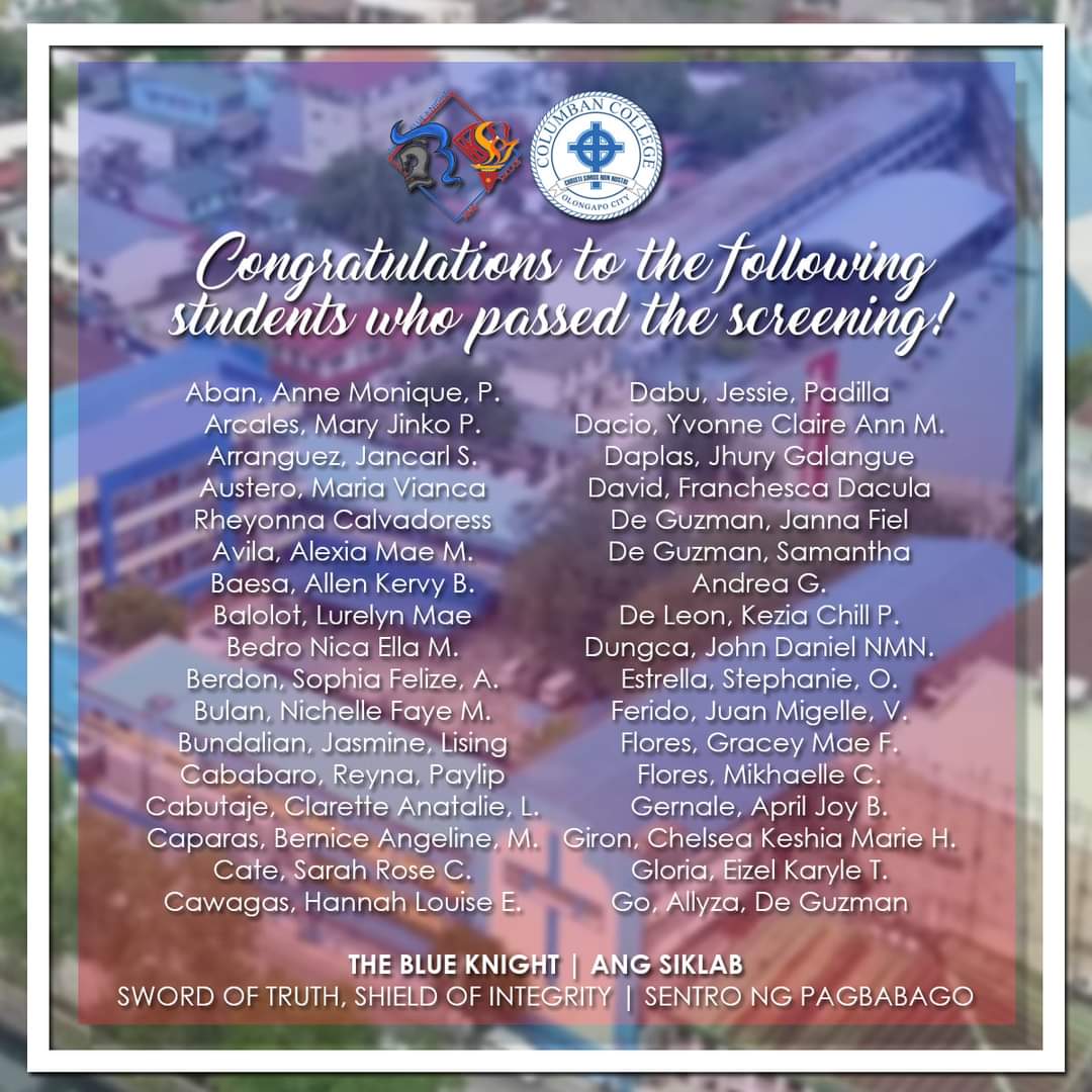 CCKnightSiklab's tweet photo. Congratulations to the following students who passed the screening! πβ€
Message Sir Francis Robert Dela Cruz on FB to be able to add you to the chat group. Thank you!
#TheBlueKnight #AngSiklab #CCASHS https://t.co/ViClsFNBSe